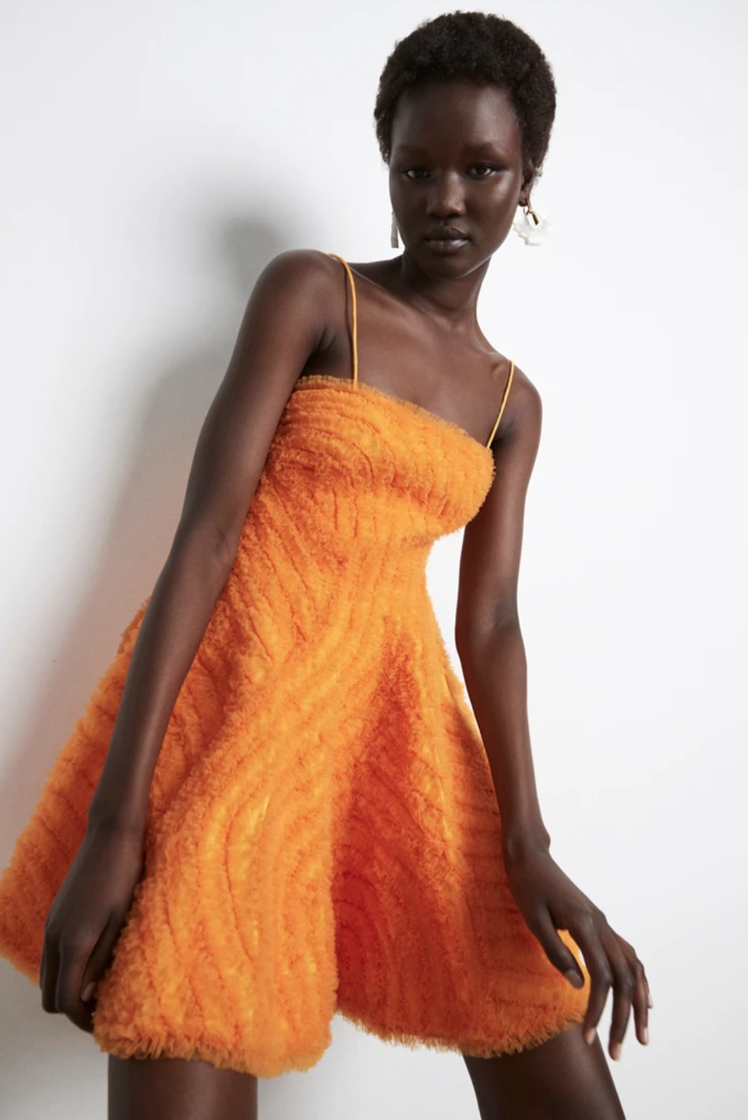 Aje Utopia Ruffle Mini Dress in Marigold Orange