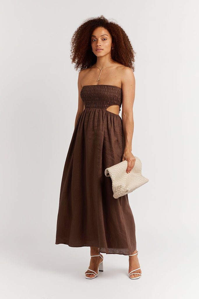 DISSH Nell Chocolate Linen Midi Dress