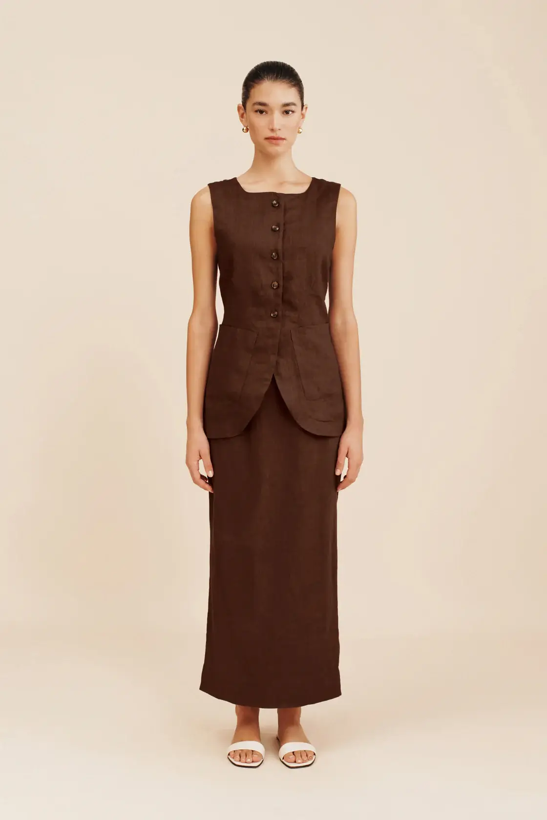 Posse brown linen maxi skirt