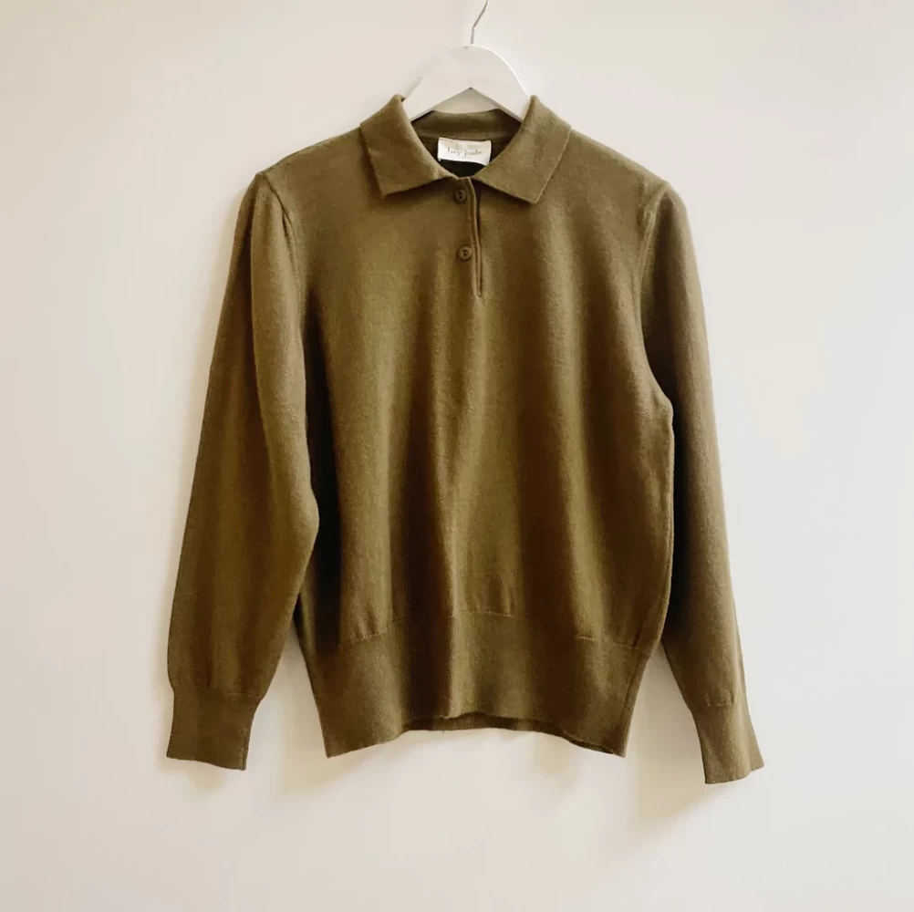 Hey Jude Vintage olive green womens polo knit