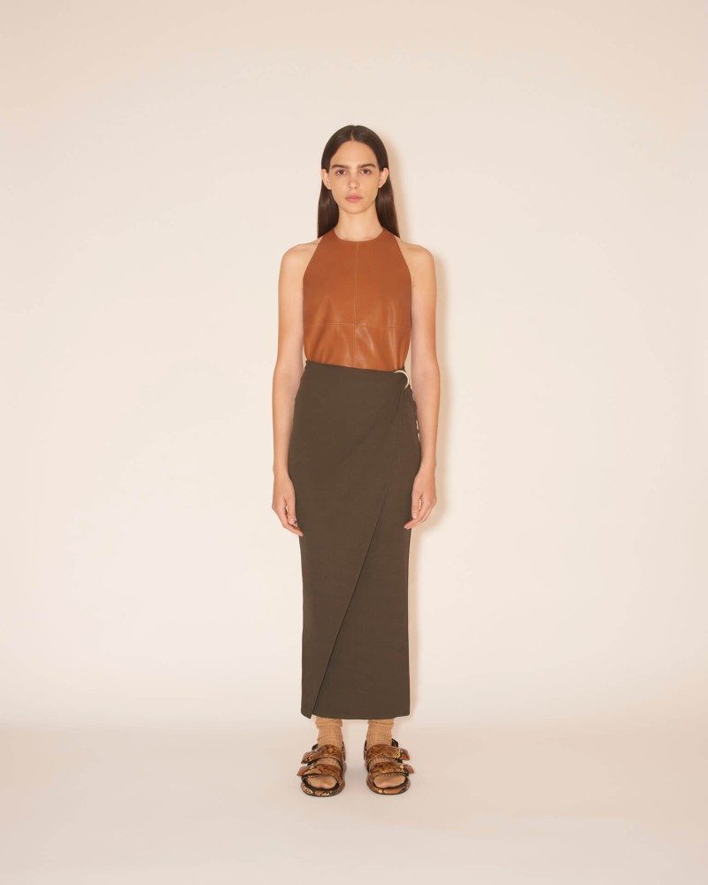 Nanushka olive green skirt and brown top