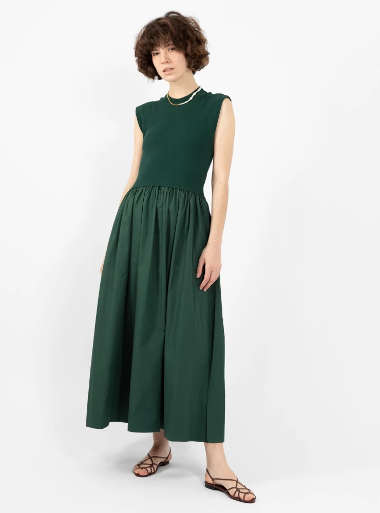 Bassike Turnback Longerline Tank Dress in Malachite Green