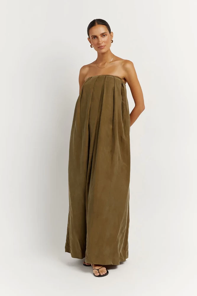 Dissh Polly Olive Strapless Midi Dress