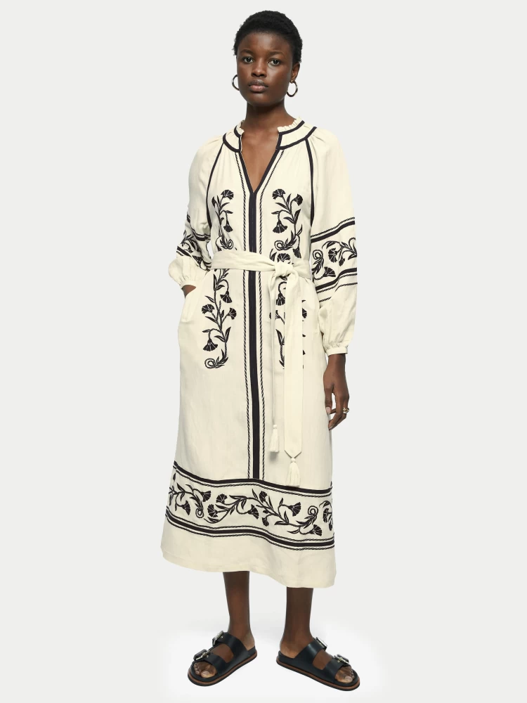Jigsaw Linen Blend Embroidery Maxi Dress