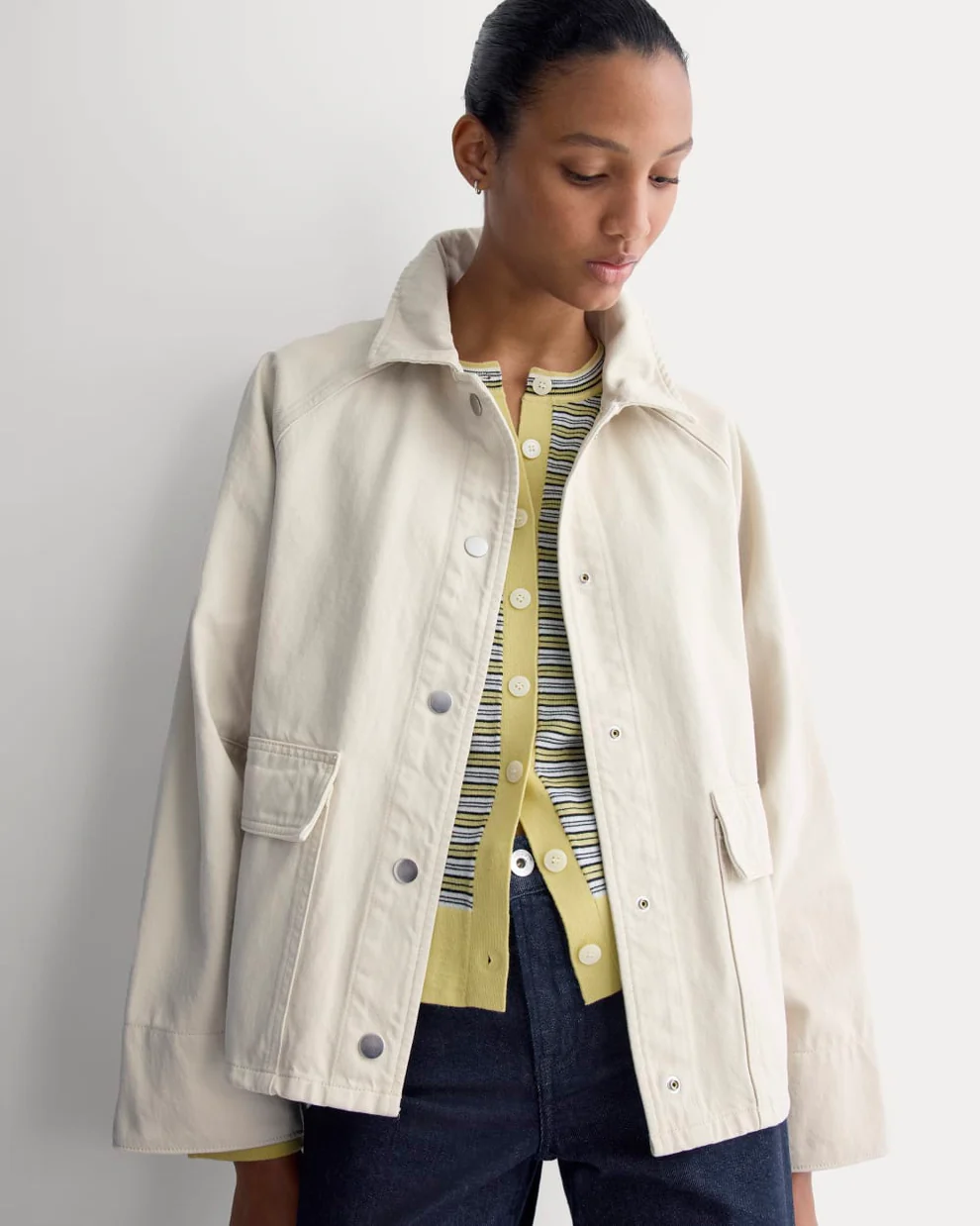 Everlane cream cropped denim jacket