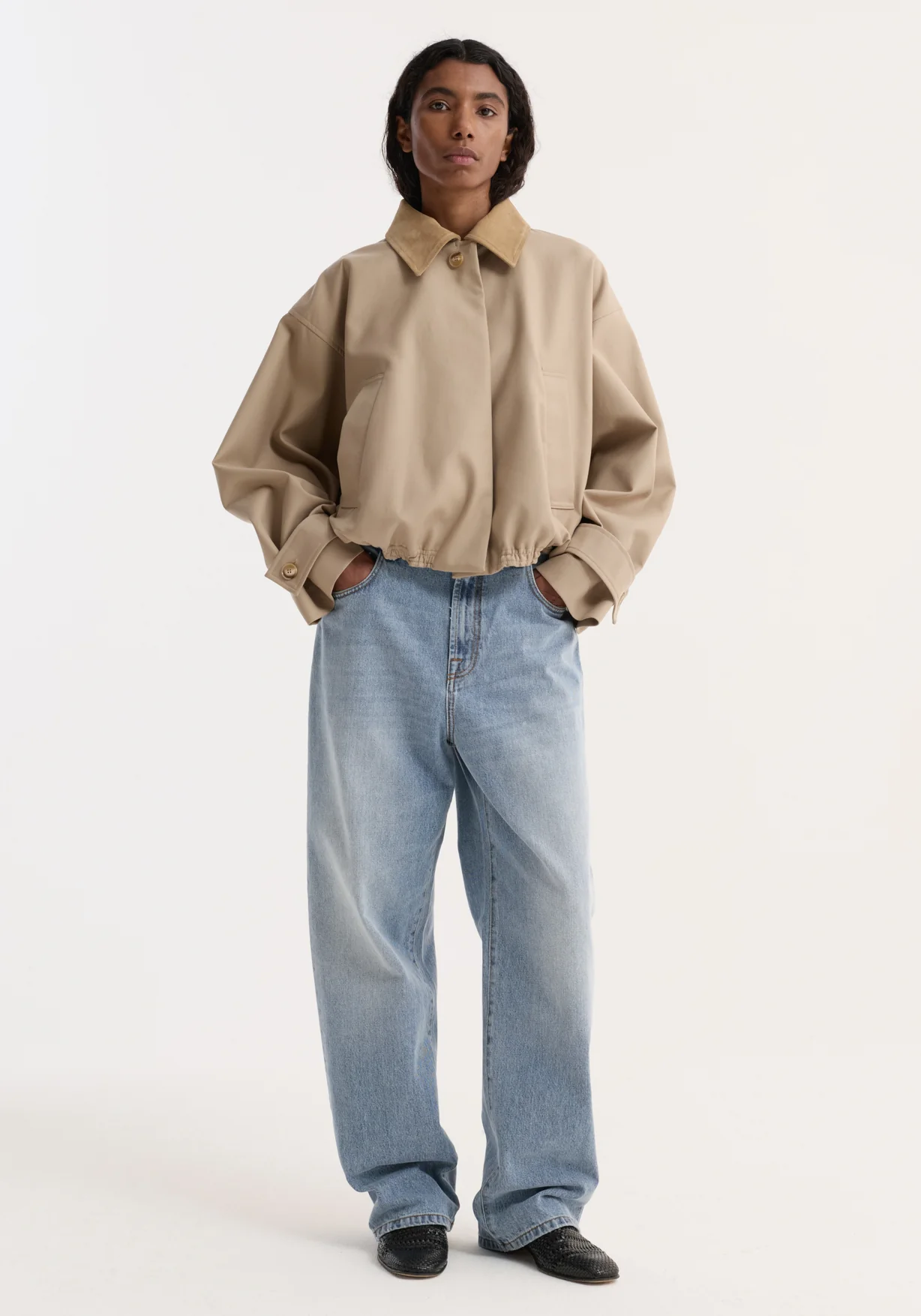 Rohe sand suede collar bomber jacket