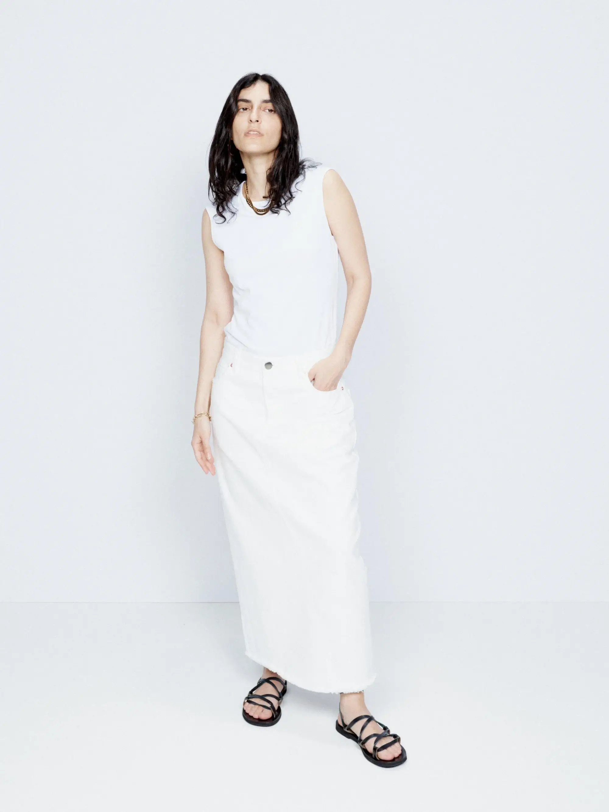 Raey Split back midi denim straight skirt