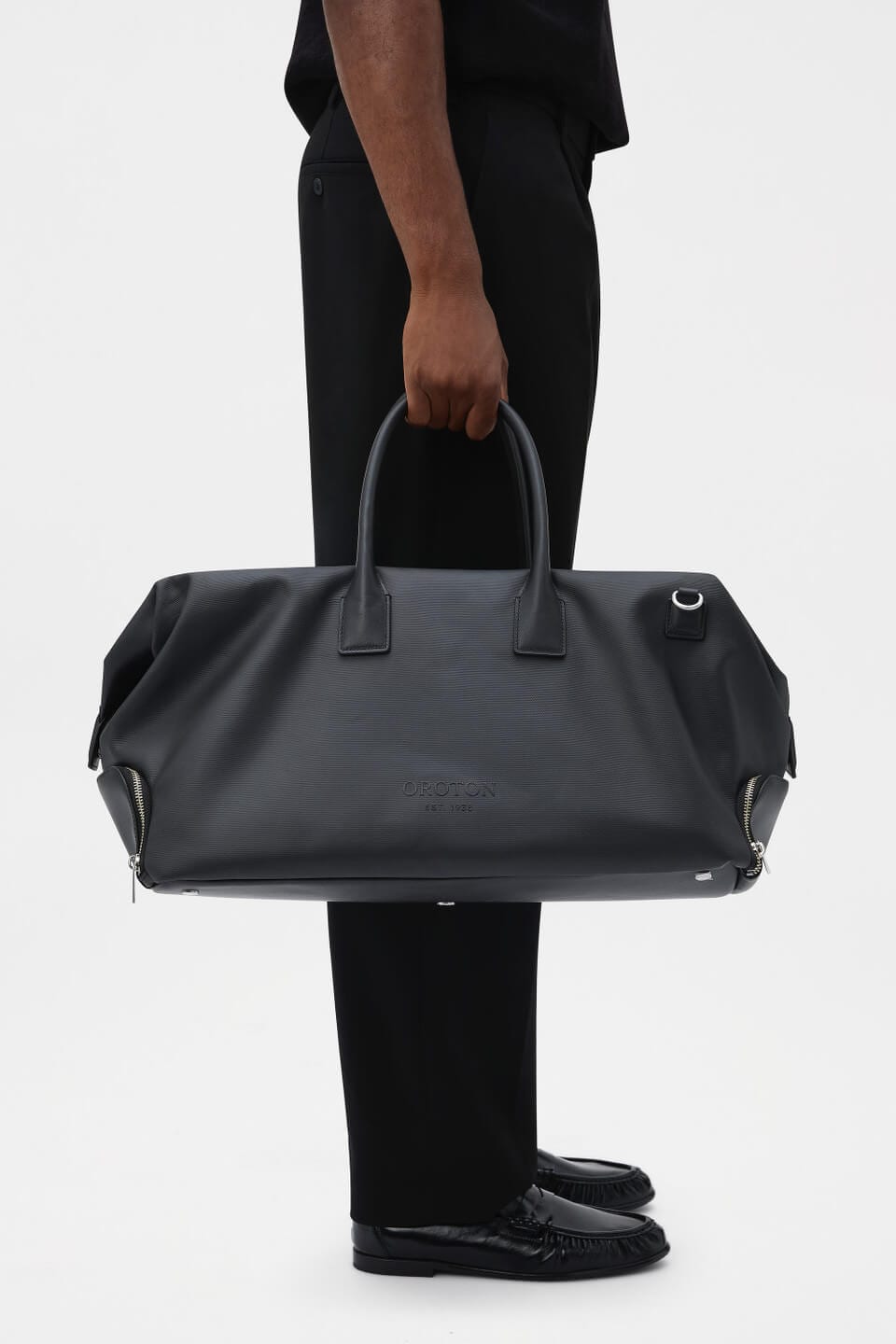 Oroton black voyager Weekender travel bag