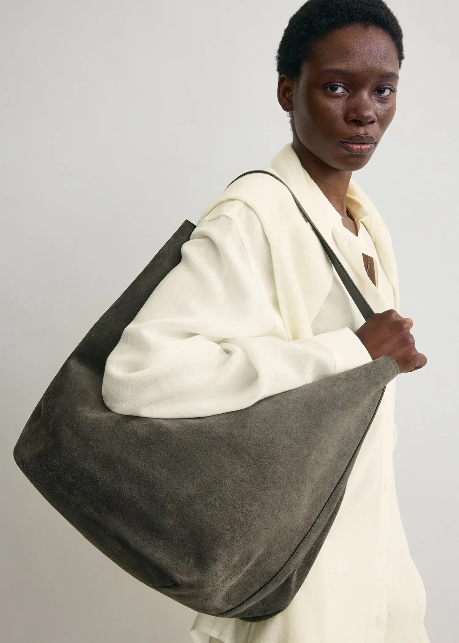 Toteme belted grey tote bag suede