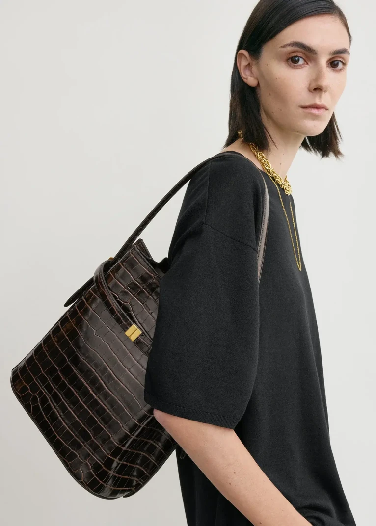 Toteme brown leather belted bucket bag