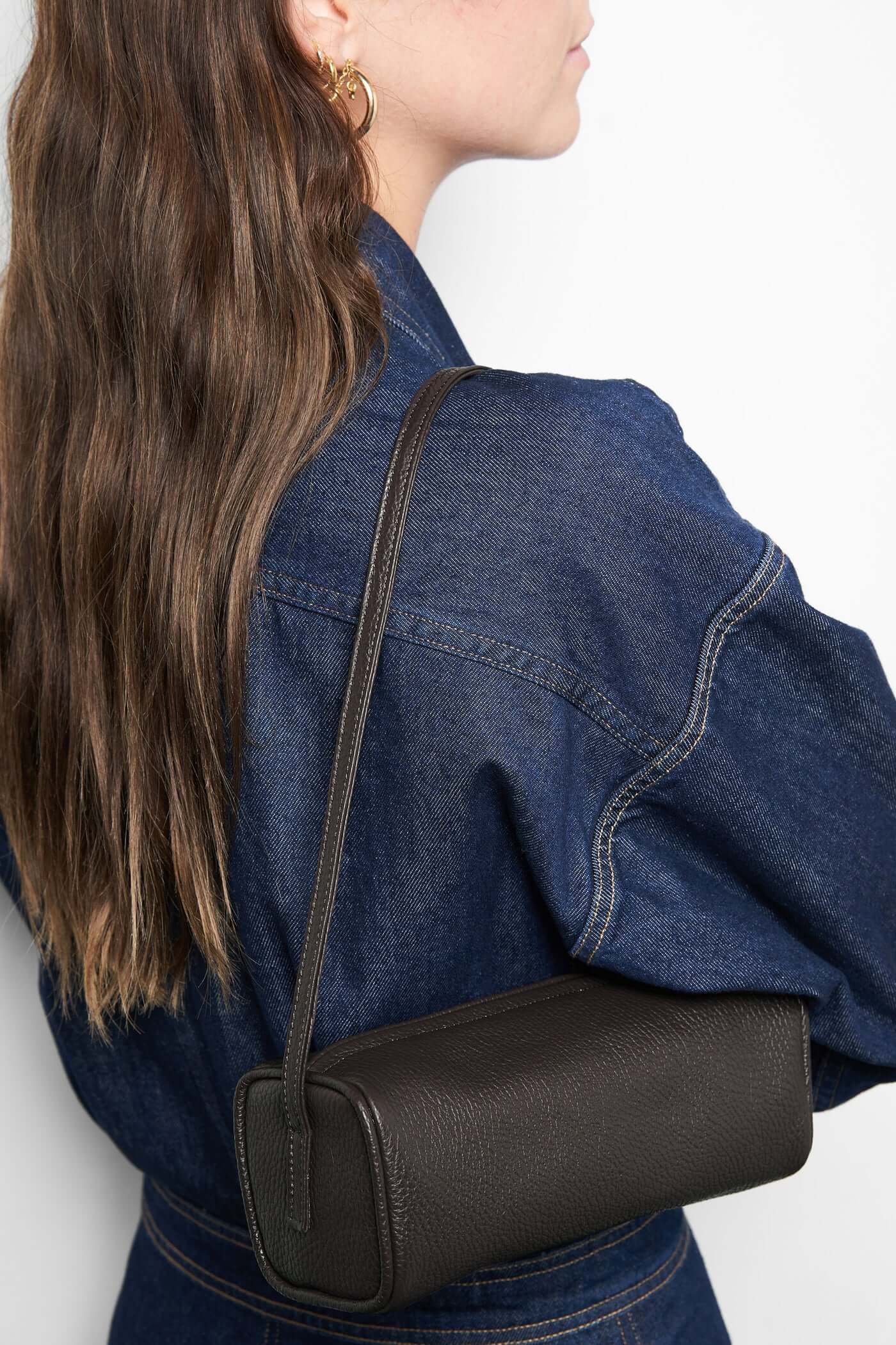 A-Esque brown mini barrel bag