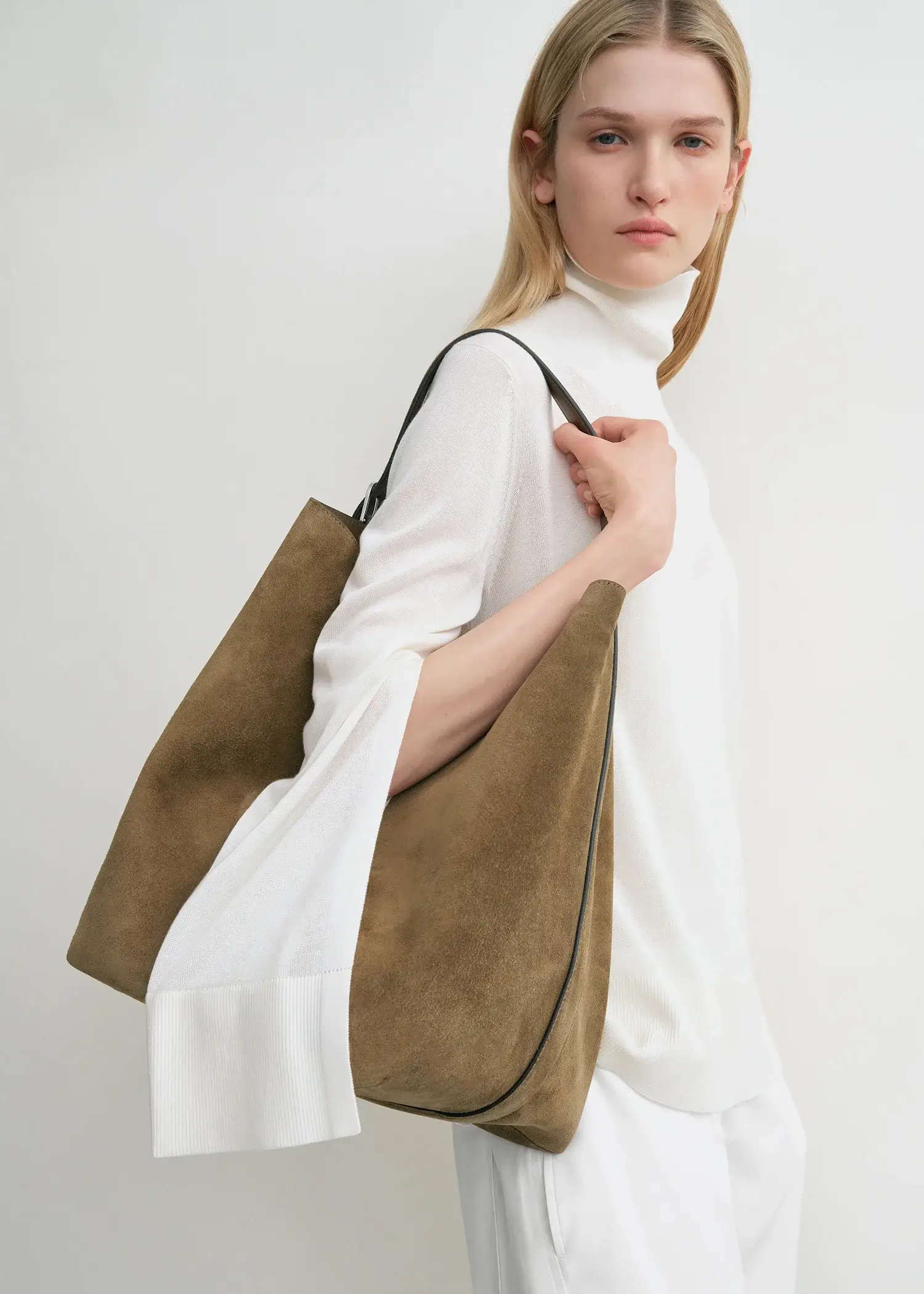 Toteme belted suede dark olive tote bag