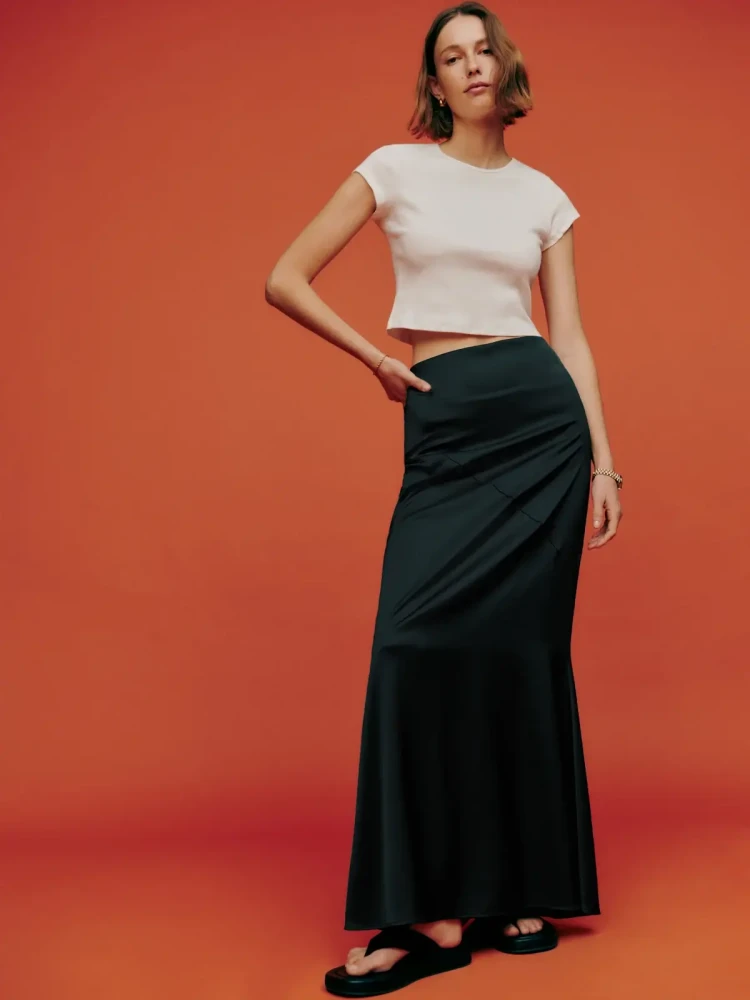 Reformation black slip maxi skirt