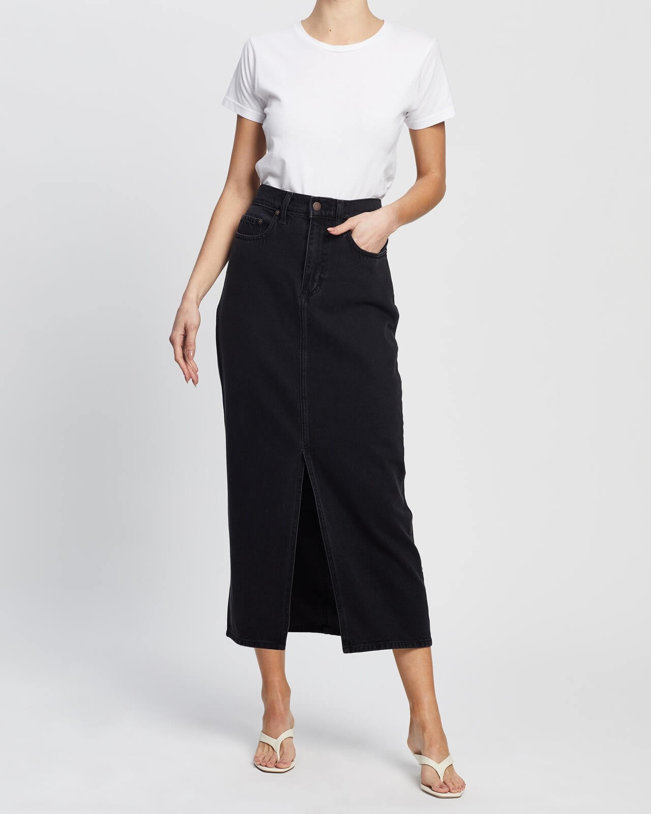 Nobody Denim black midi denim skirt