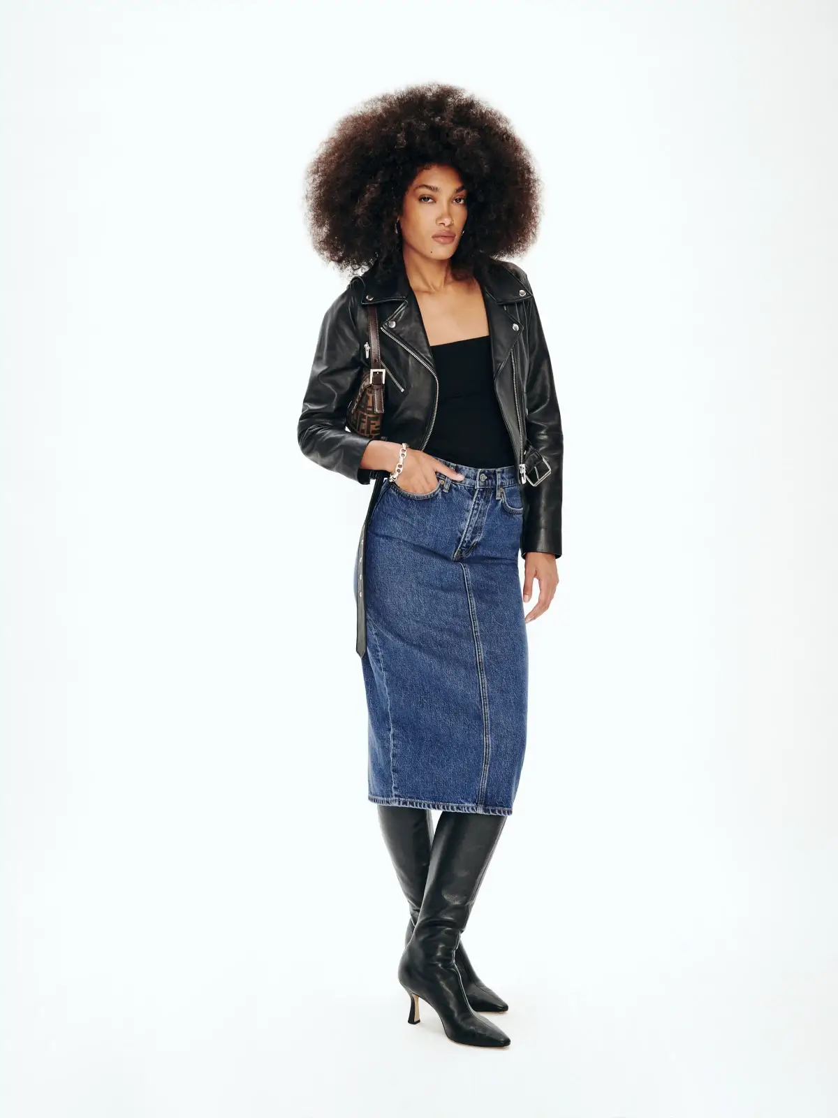 Reformation midi denim skirt