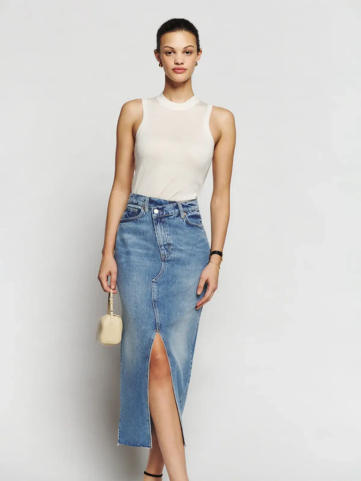Reformation midi denim skirt