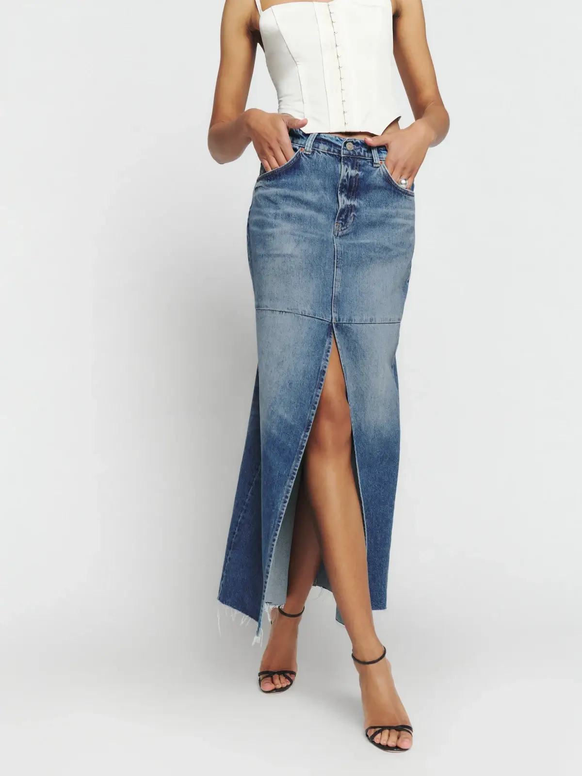 Reformation Tazz denim maxi skirt