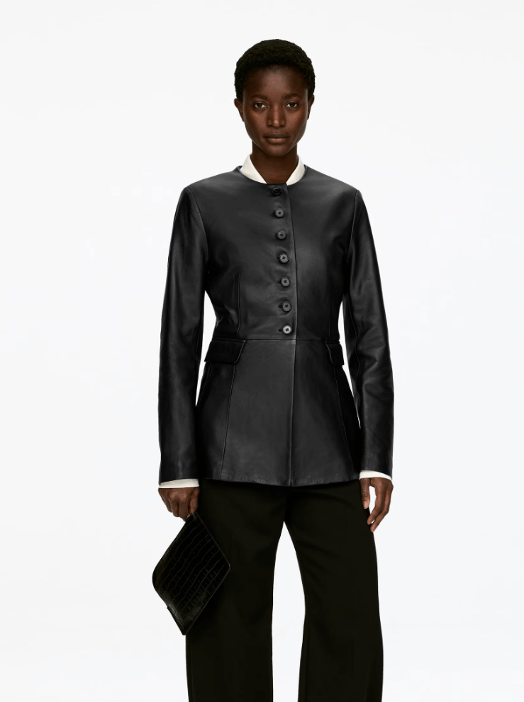 Arket collarless leather blazer