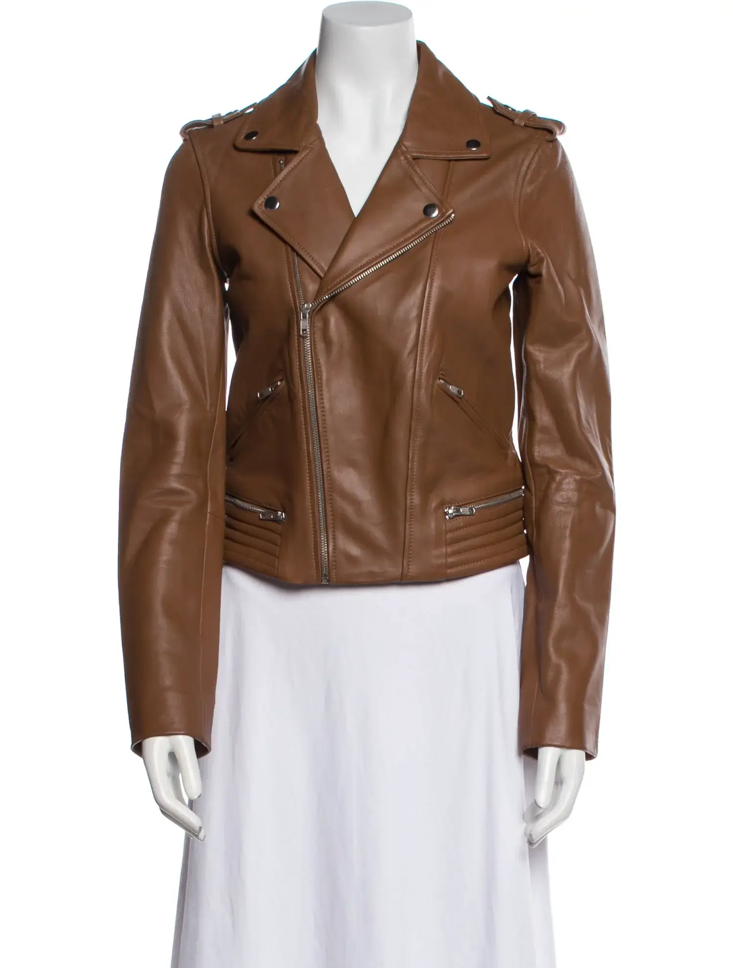 Maje brown leather biker jacket
