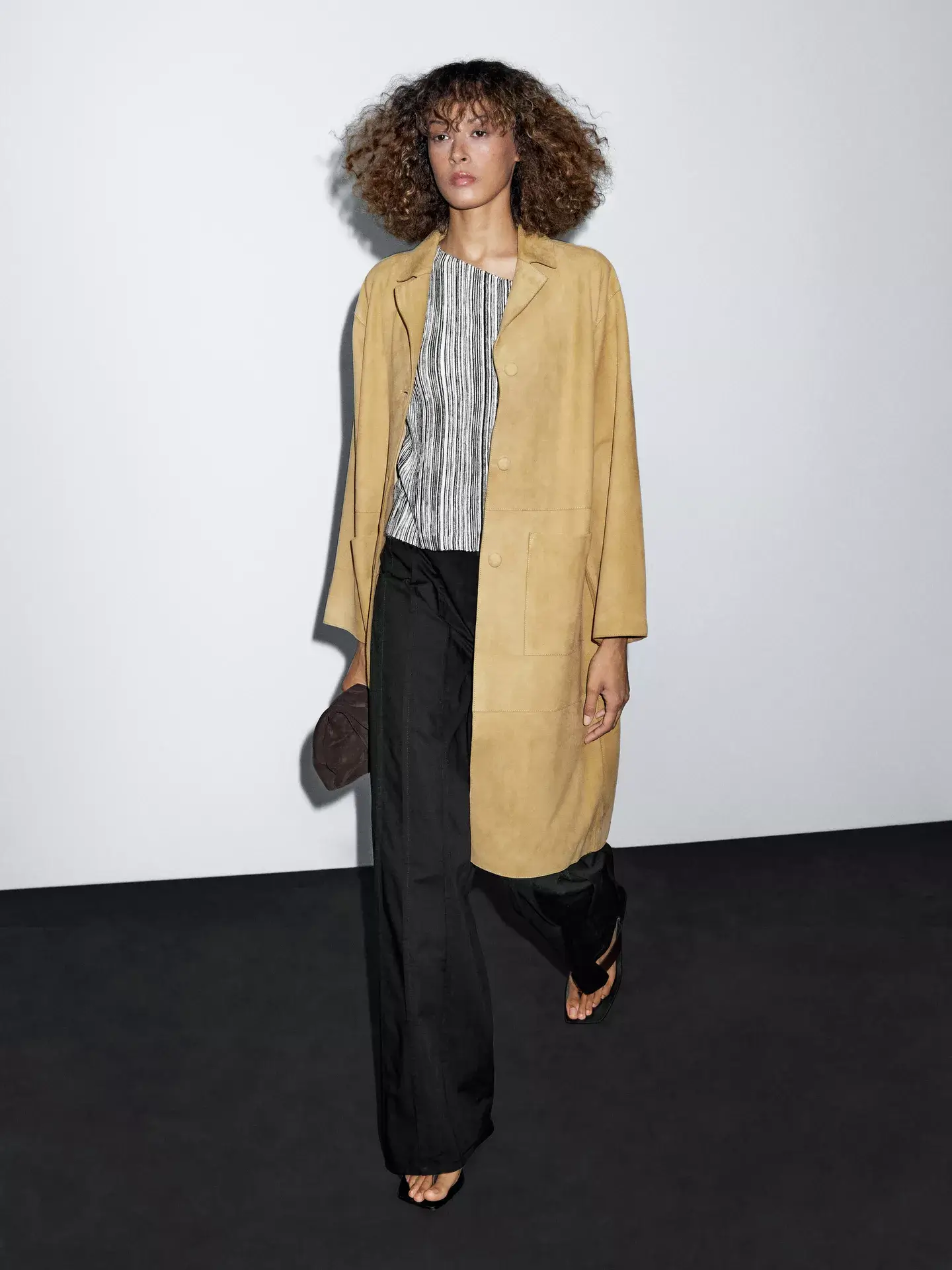 Massimo Dutti camel long suede leather coat