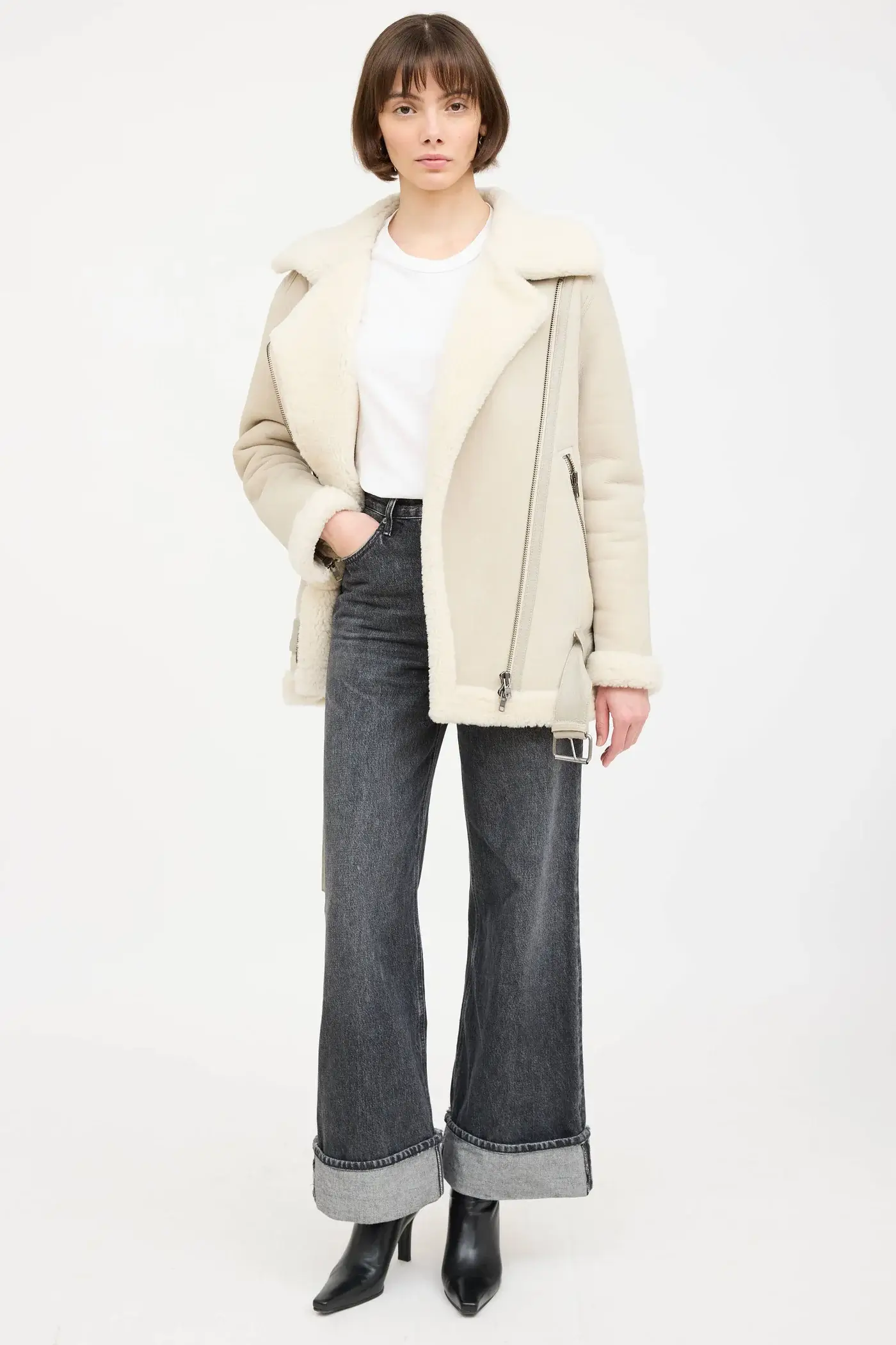 Muubaa cream leather shearling jacket