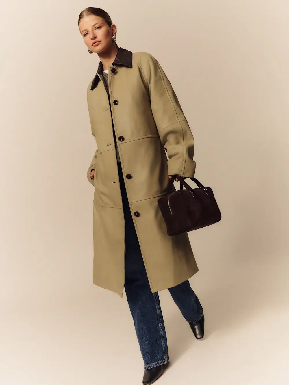 Reformation beige veda beck leather trench coat