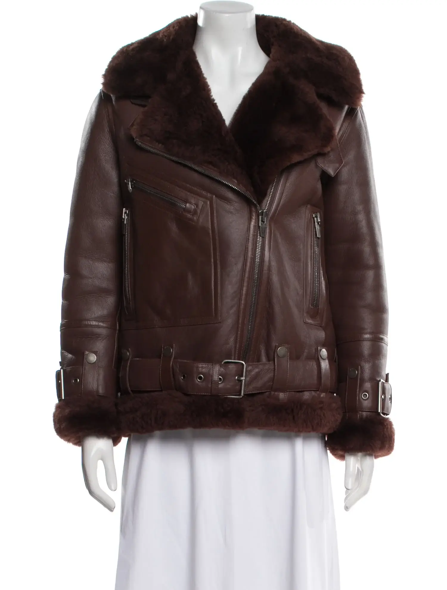 The Arrivals brown shearling fur leather biker jacket