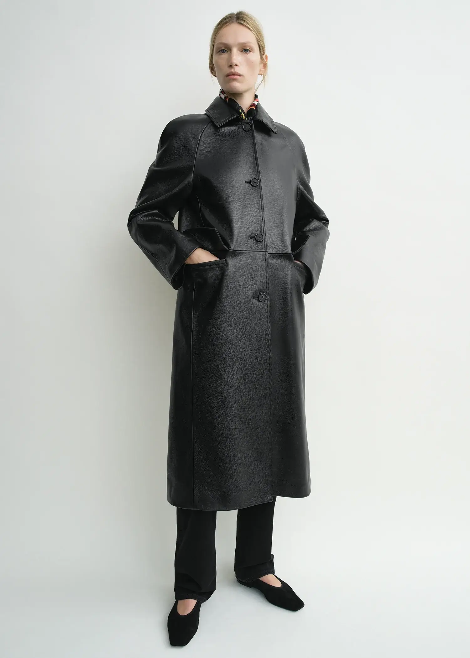 Toteme black raglan leather coat