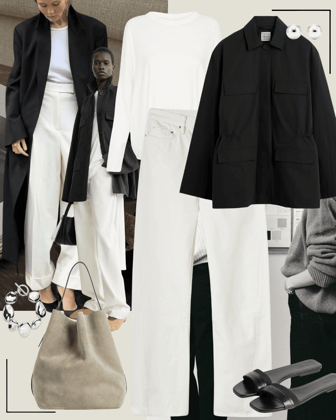 Olive trench coat with white shirt, dark jeans and brown heeled sandals