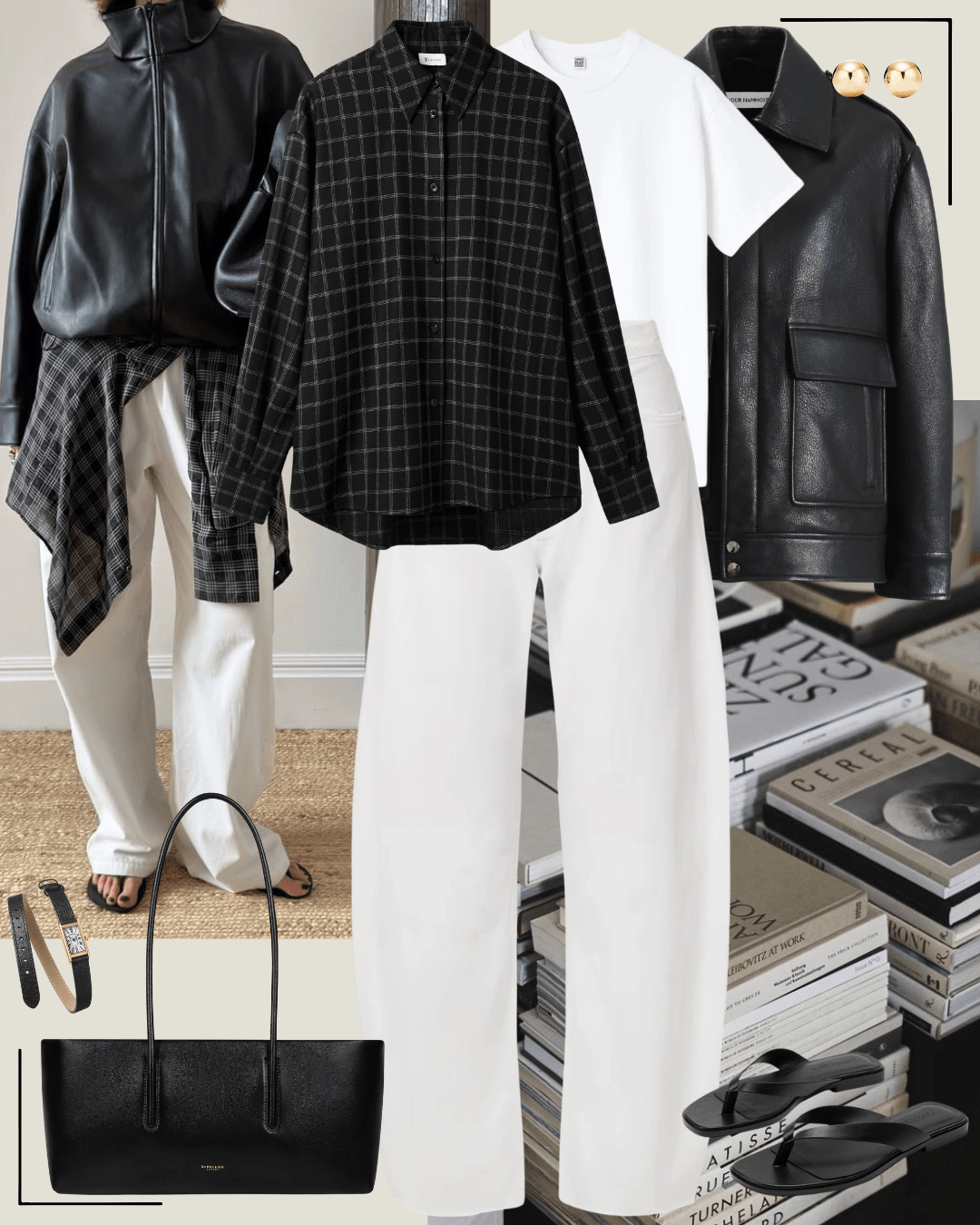 Brown coat with grey jumper, jeans and black heels