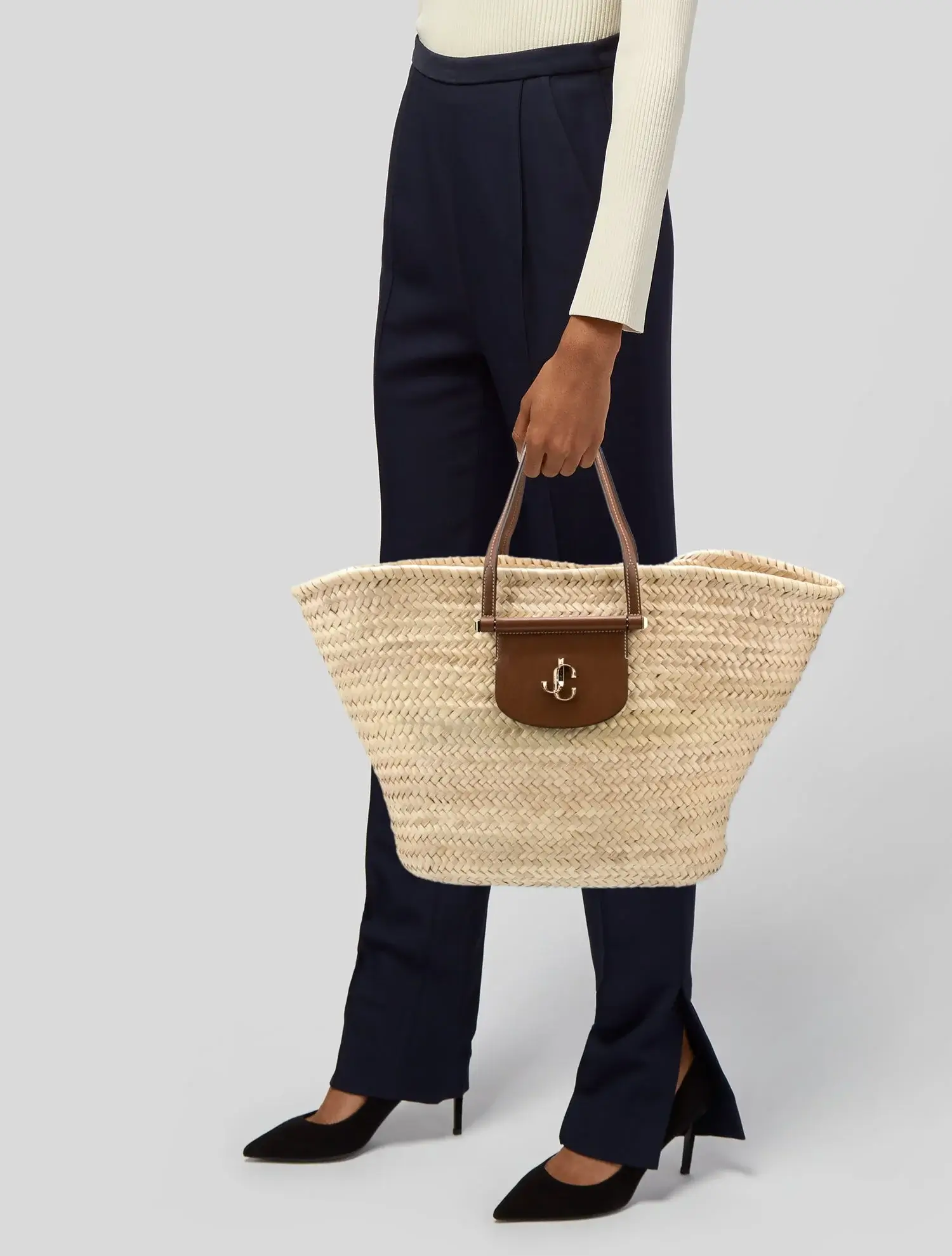 Jimmy Choo raffia basket tote bag