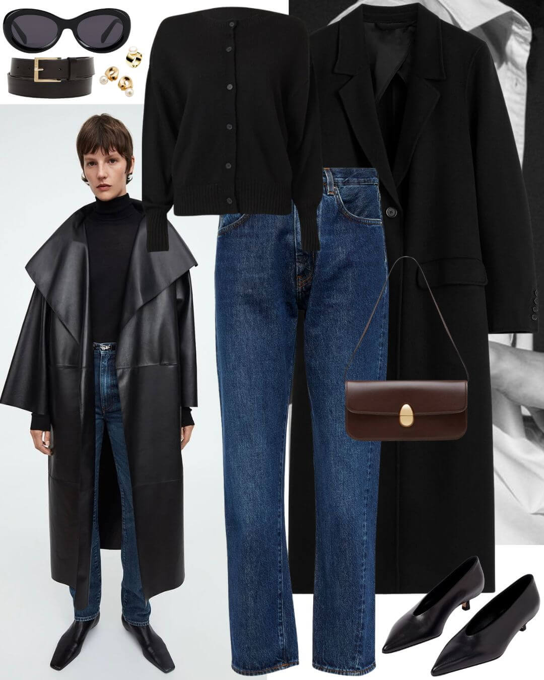 Woman wearing black cardigan and jeans
