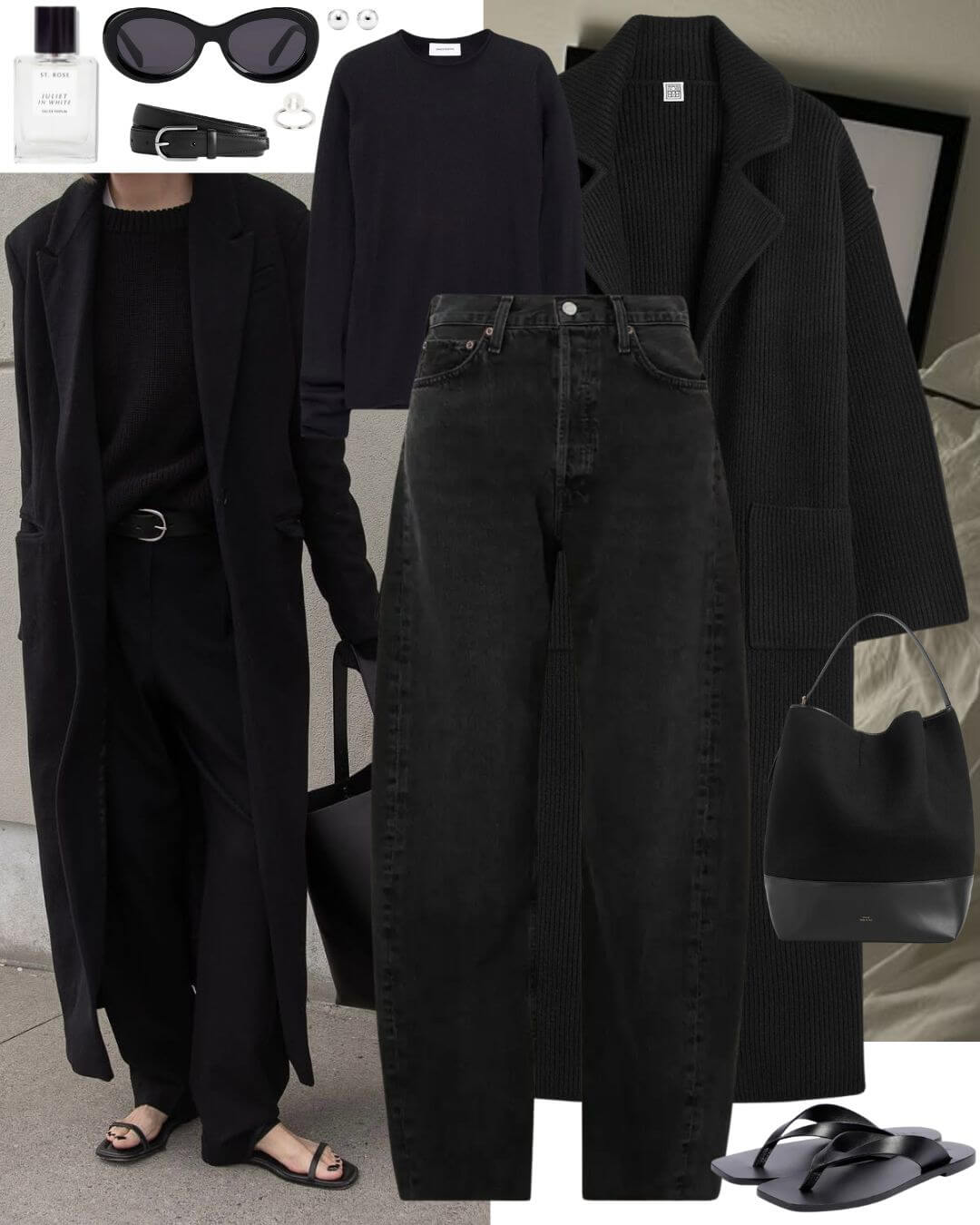 Woman wearing black jumper with black cardigan