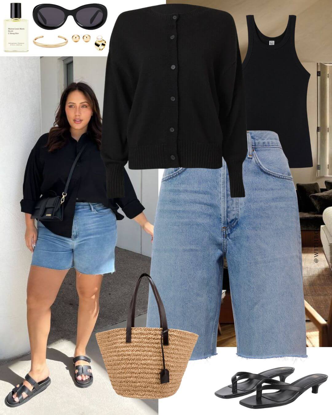 Woman wearing black cardigan with denim jeans