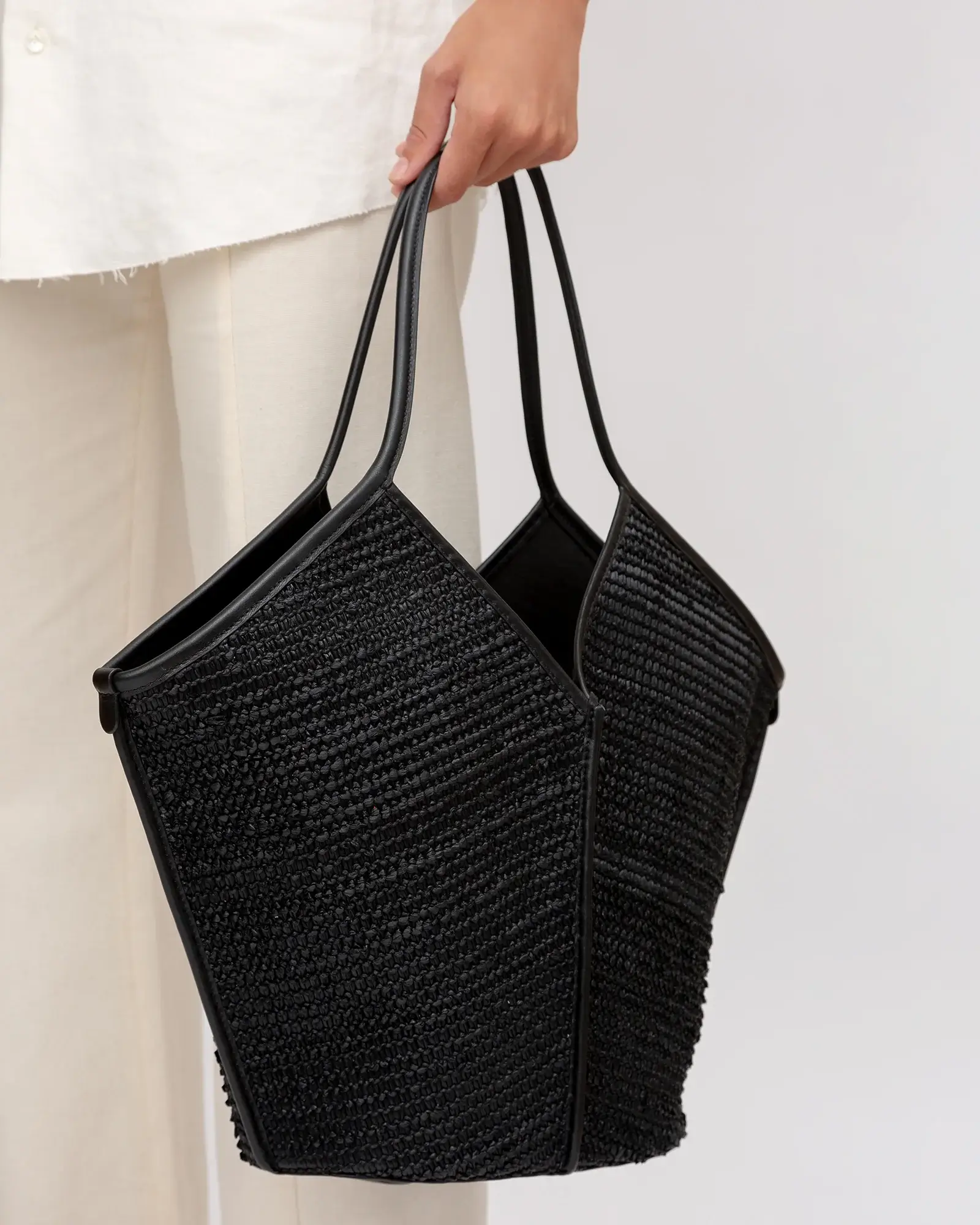 Hereu calella black raffia tote bag