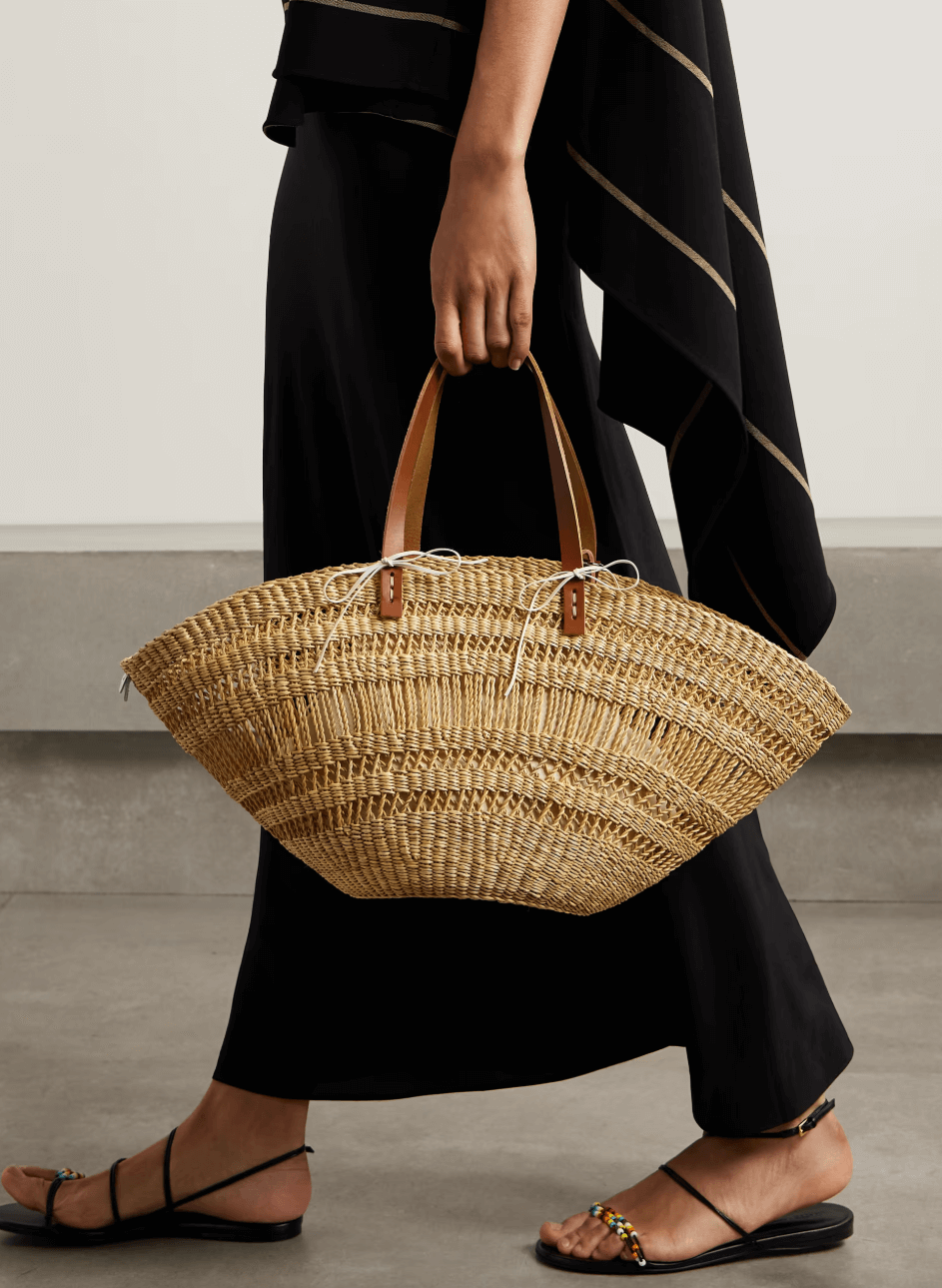 MUUN Colette leather trimmed straw raffia tote bag