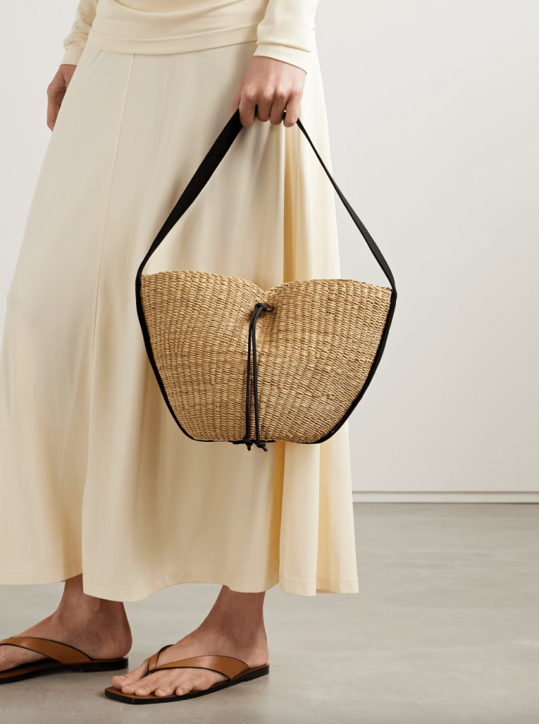 Muun orbi cotton canvas trimmed raffia straw bag