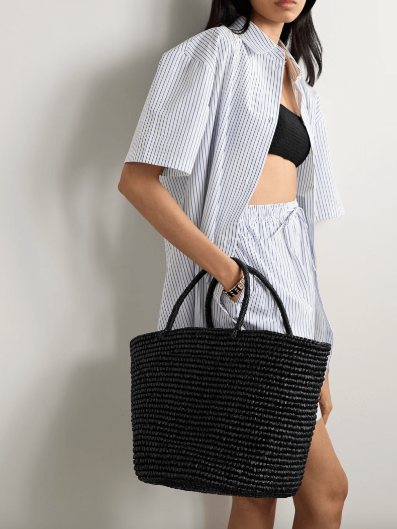 Sensi Studio black large straw raffia tote bag