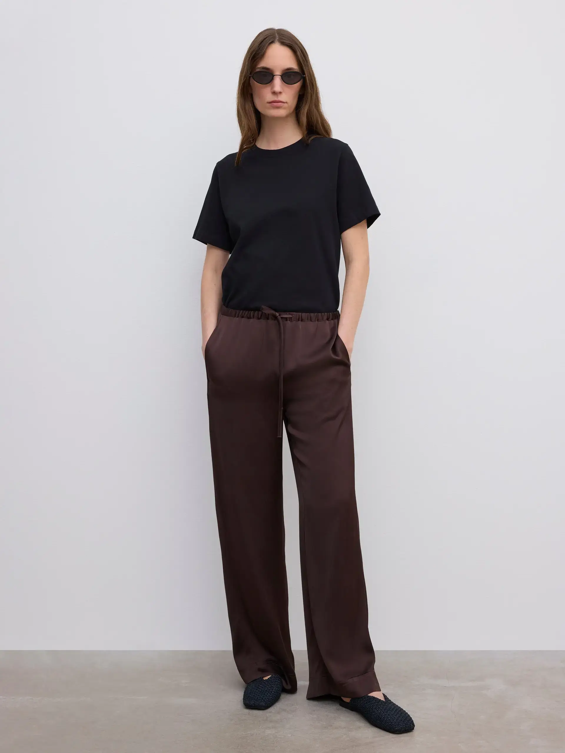 Dagmar brown drawstring silk pants