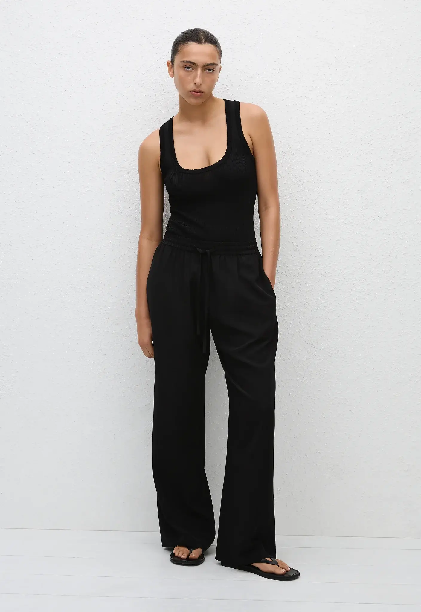 Matteau black silk drawstring pants