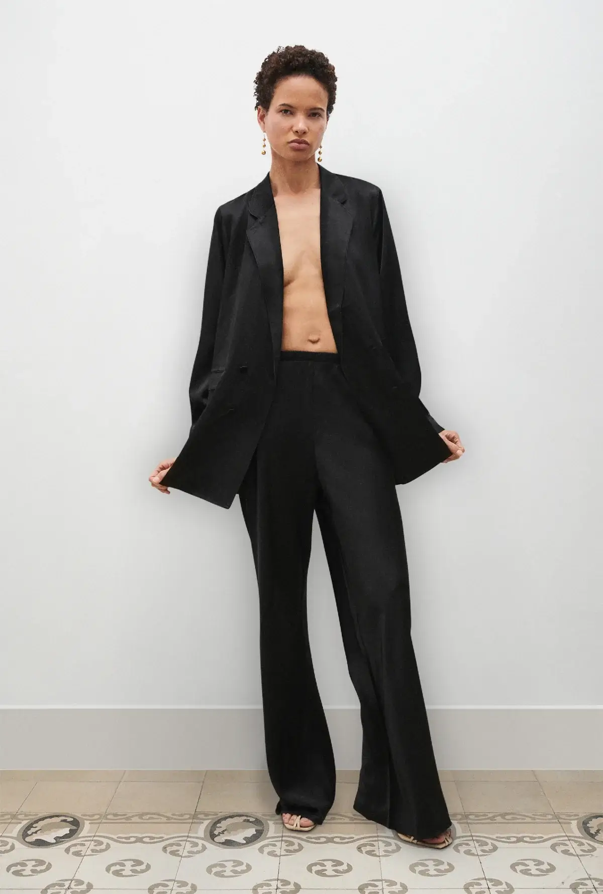 Silk Laundry black bias cut silk pants