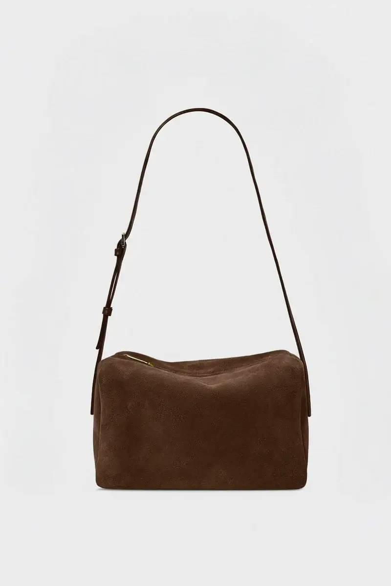 A-Esque midi brown suede barrel shoulder bag