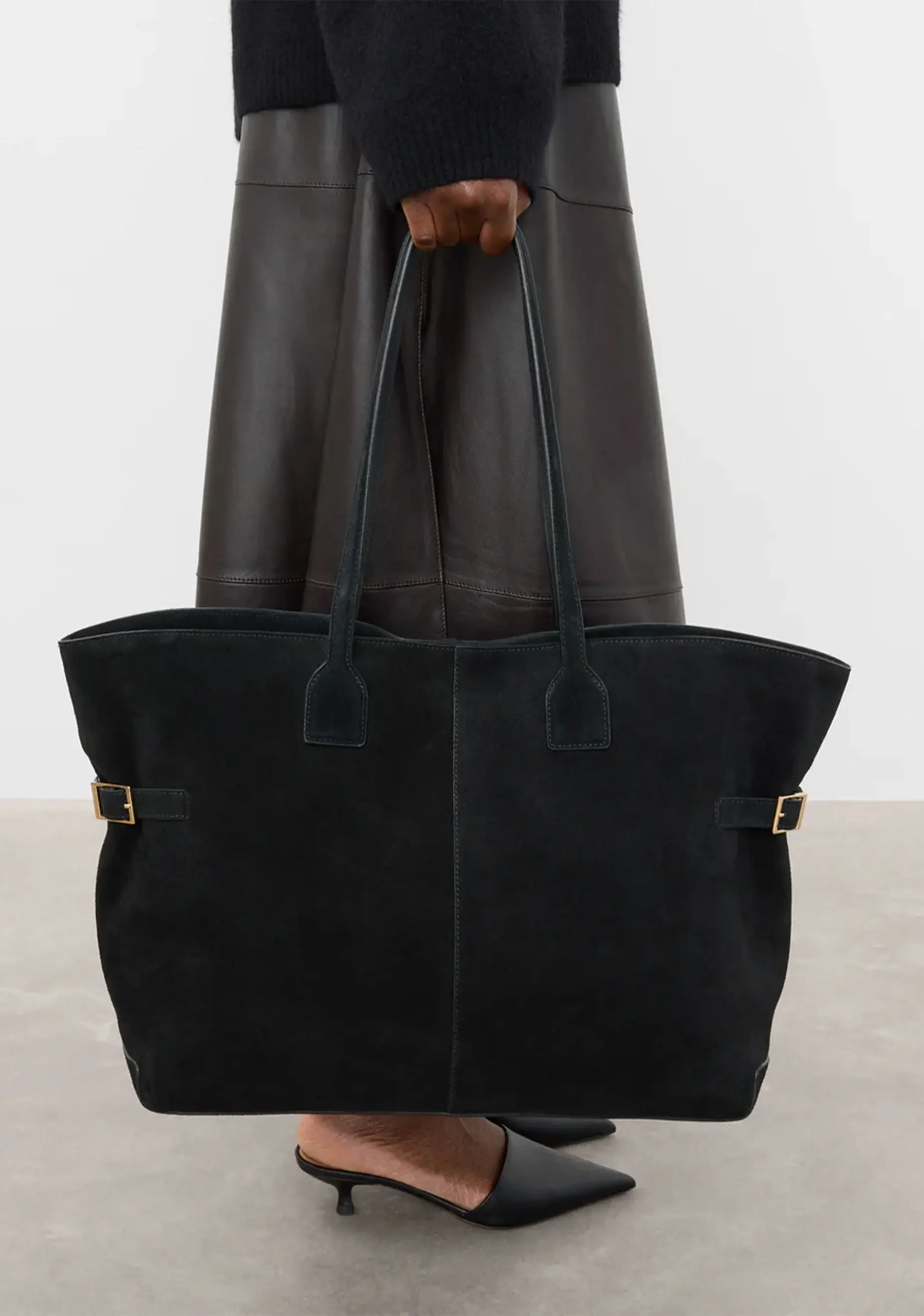 Flattered black suede lesley tote bag