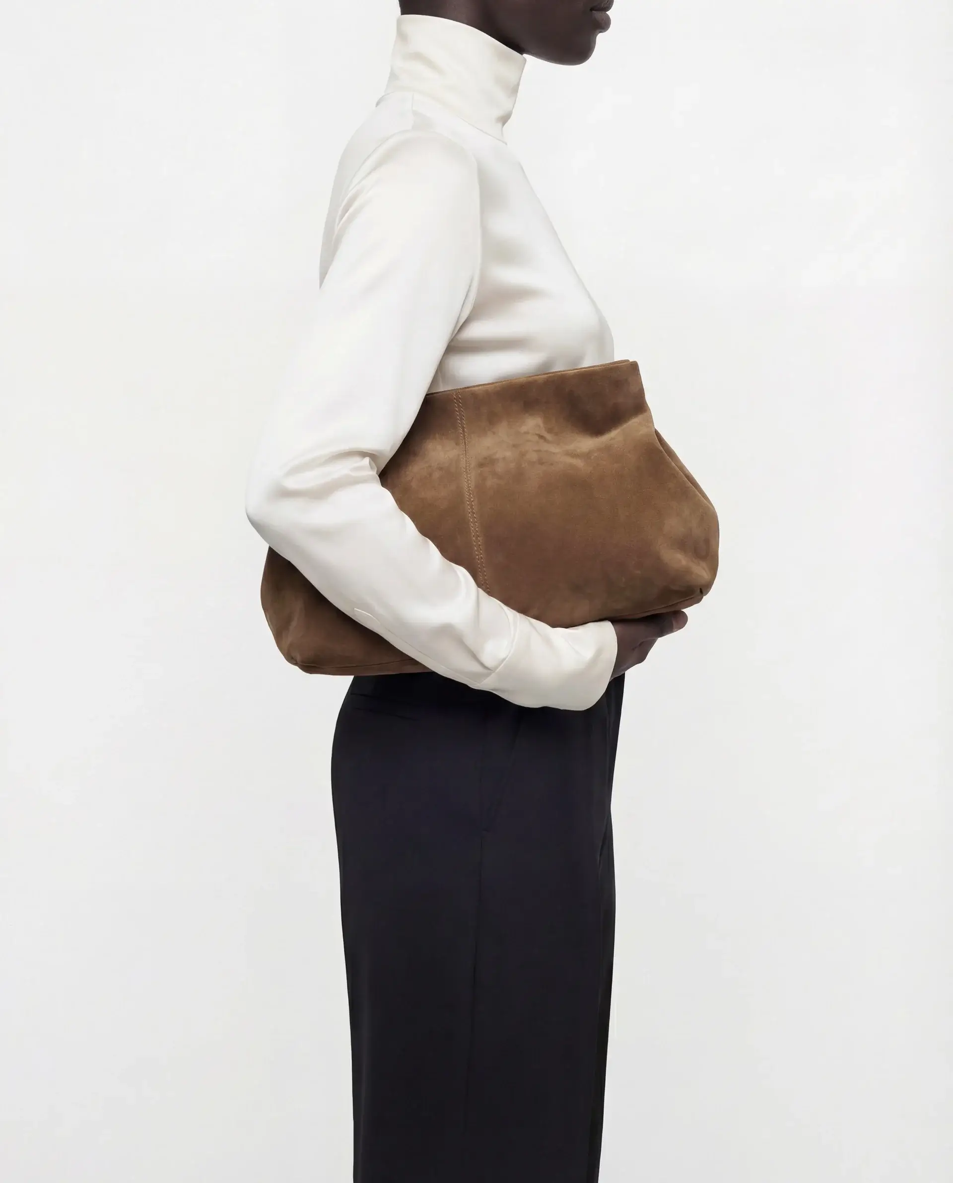 Flattered clay suede clutch bag