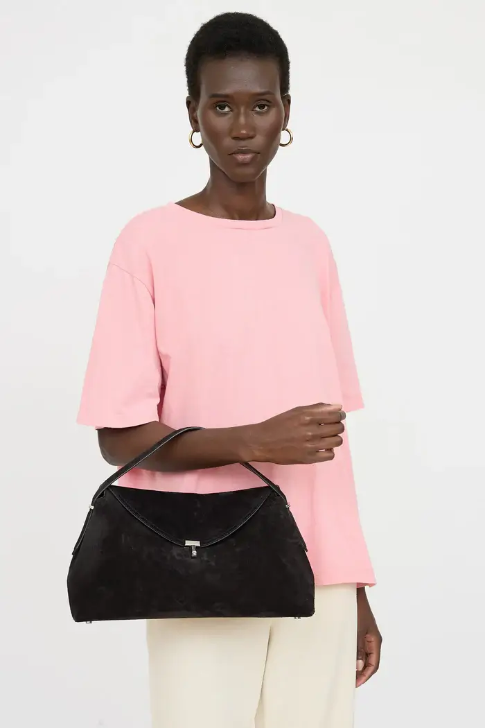 Toteme t-lock black suede shoulder bag