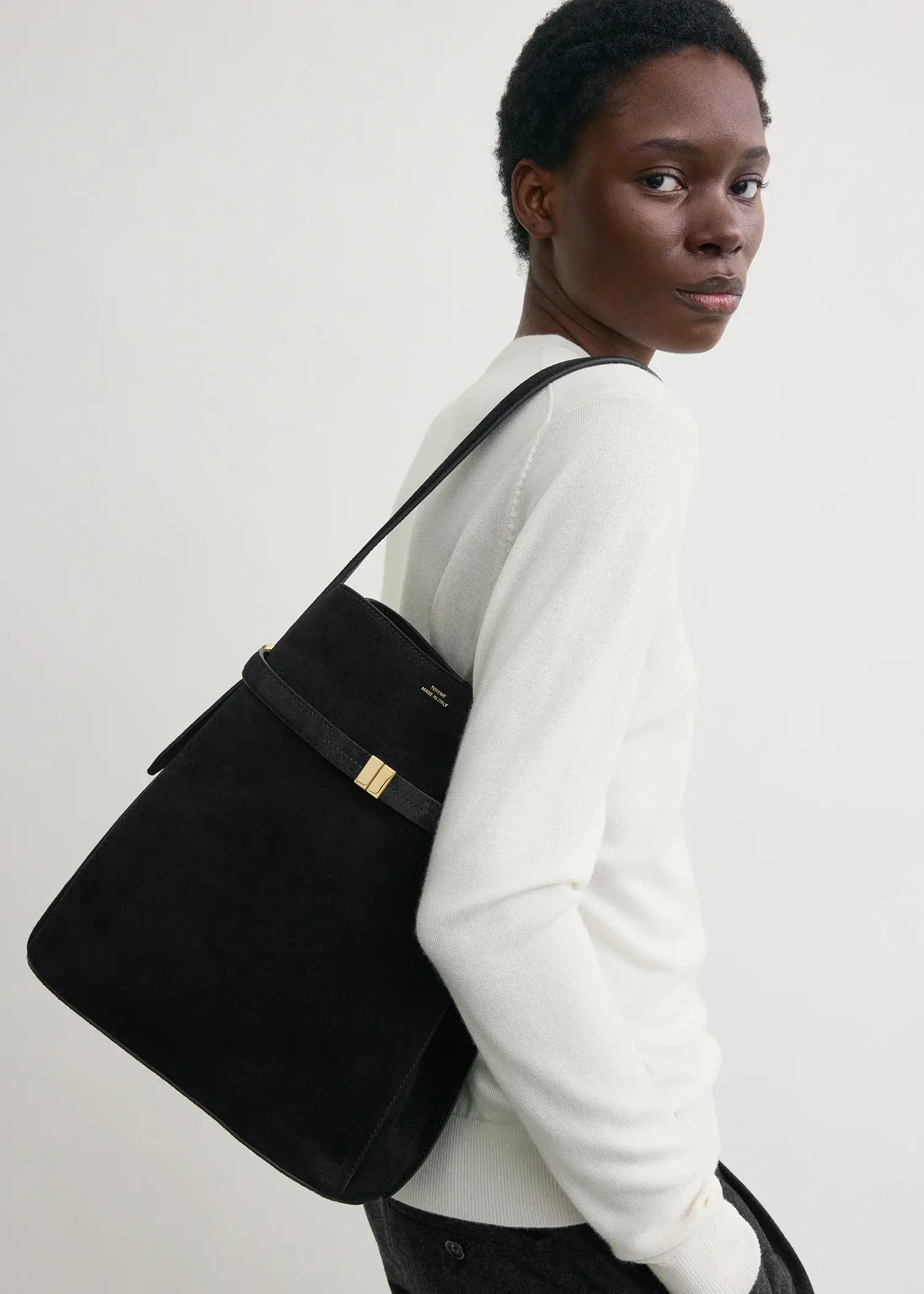 Toteme black suede bucket bag