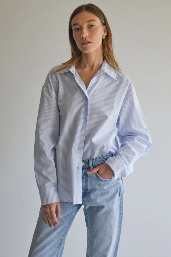 Almina Concept  blue pinstripe long sleeve shirt