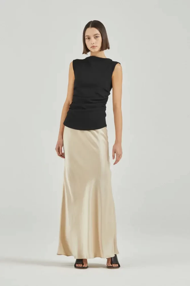 Friends with Frank Cream silk maxi skirt and black sleeveless top