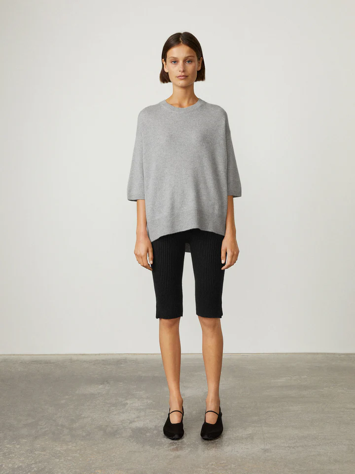 Lisa Yang grey short sleeve knit and knit shorts