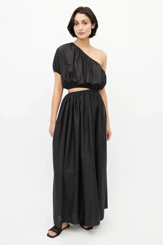 Matteau black one shoulder maxi dress